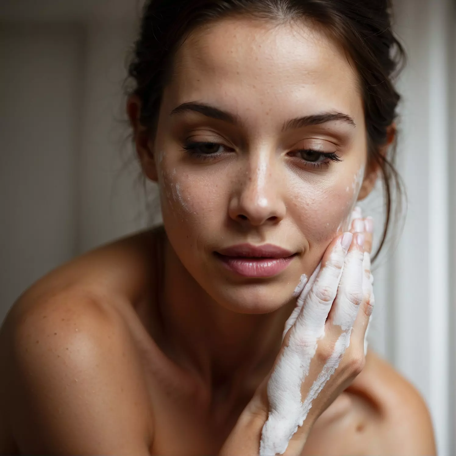 Mujer limpiando su cara